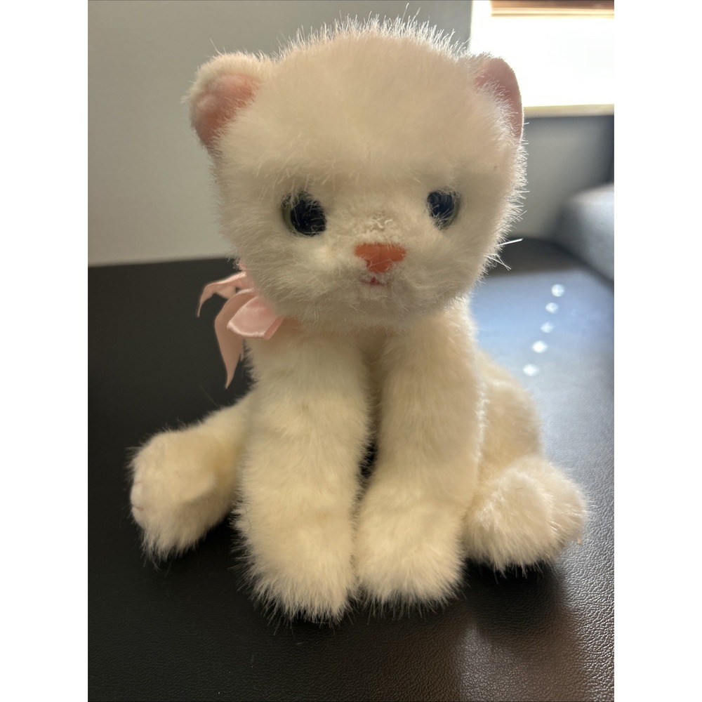 VTG TY Classic 1996 Crystal White Kitty Kitten Plush Green Eyes Pink Bow & Dress